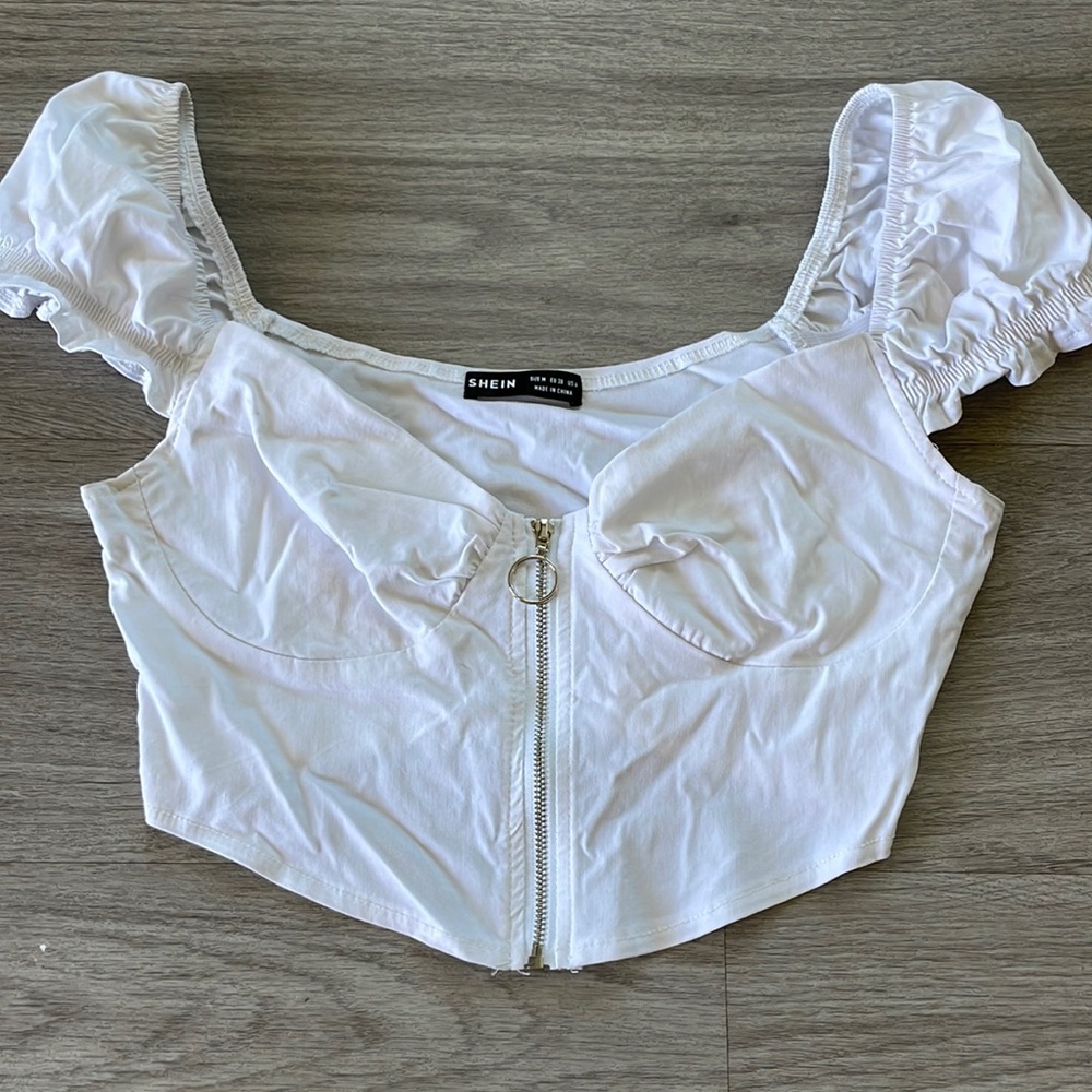 White Zip Up Crop Top